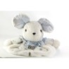 Vintage - Ancienne Peluche Range Pyjama Souris blanche bleu vichy fleurs 32 cm (20315)