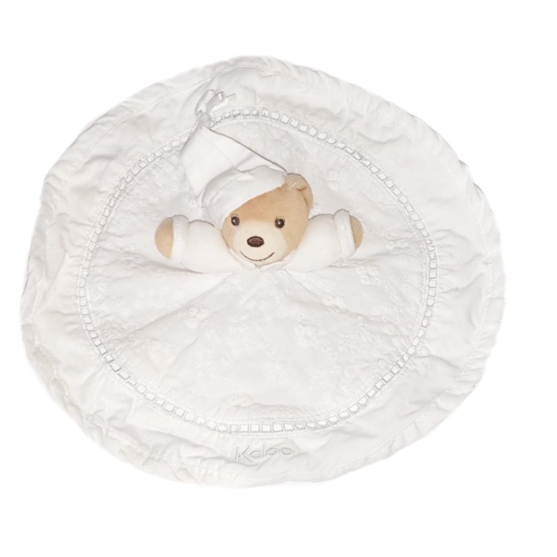 Doudou plat rond blanc ours Dragee Kaloo chez vous des demain