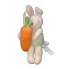Doudou lapin beige salopette verte carreaux carotte grelot – Peluche douce bébé