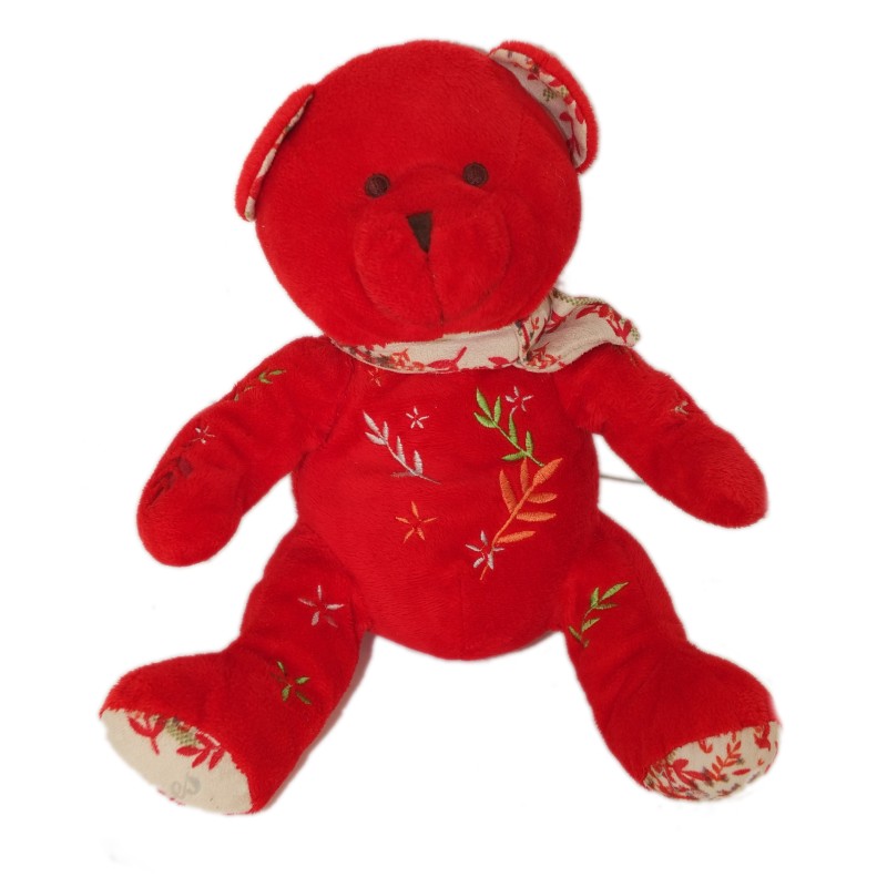Doudou ours rouge 22 cm Nocibé by Anaïk foulard – Peluche rare collection