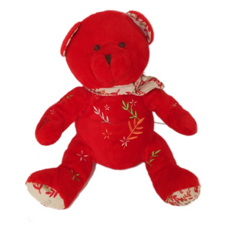 Doudou ours rouge 22 cm Nocibé by Anaïk foulard – Peluche rare collection