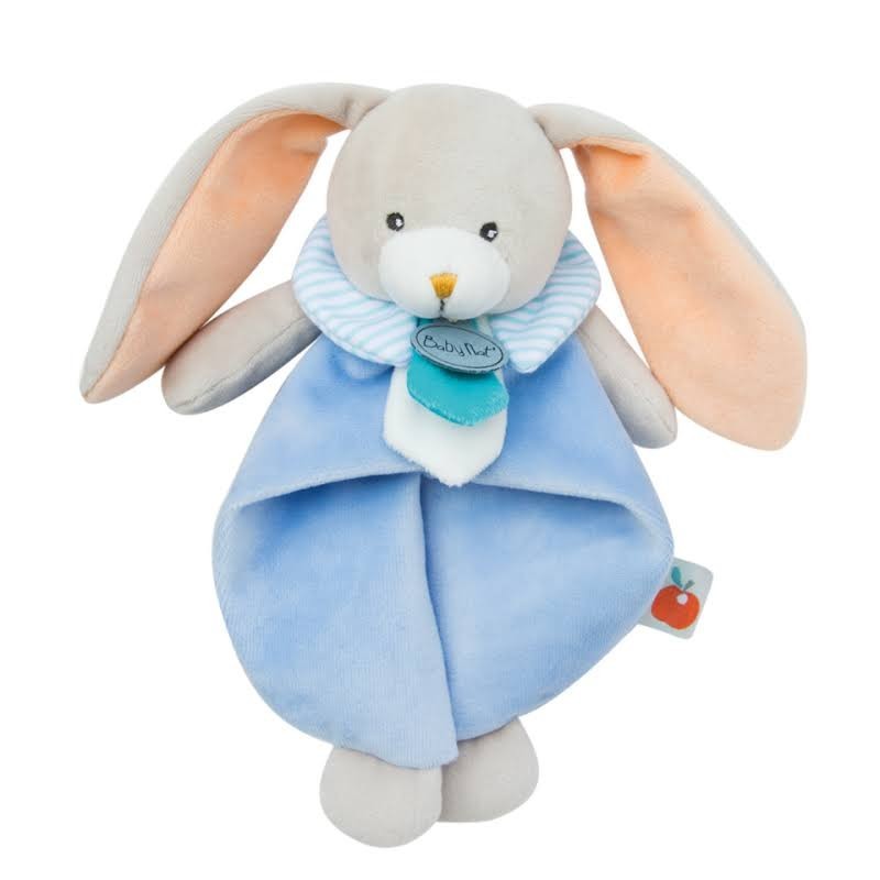 Doudou plat Baby Nat’ Pom le lapin bleu orange – Occasion vérifiée comme neuf – DoudouExpress