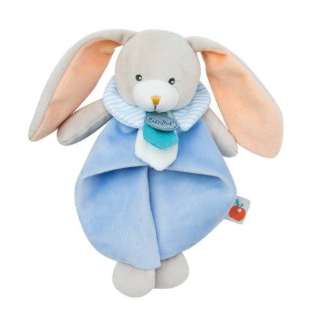 Doudou plat Baby Nat’ Pom le lapin bleu orange – Occasion vérifiée comme neuf – DoudouExpress