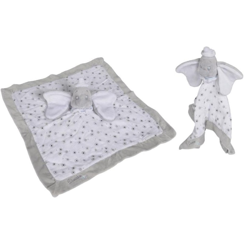Doudou plat Dumbo blanc et gris étoiles Disney Nicotoy neuf | Destock Baby