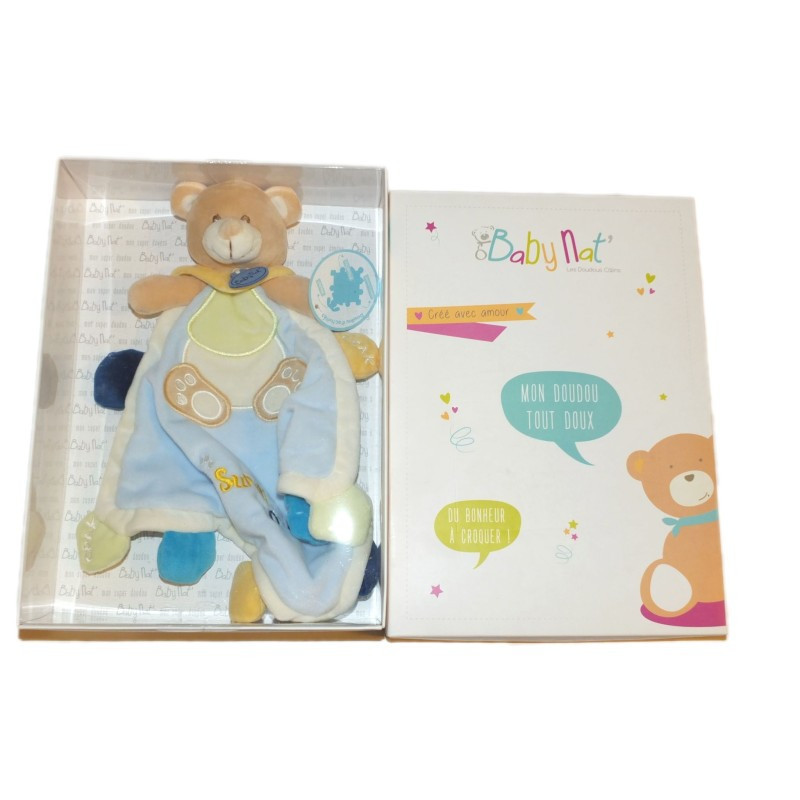 Doudou Plat Ours bleu Super Doudou Babynat - Grelot Crak Baby Nat chez vous des demain