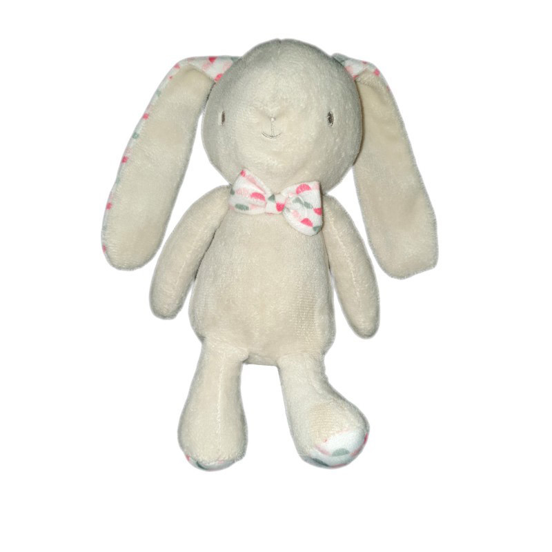 Doudou lapin gris beige demi lunes rouges roses bebe Laboratoires KLORANE 22 cm chez vous dès demain