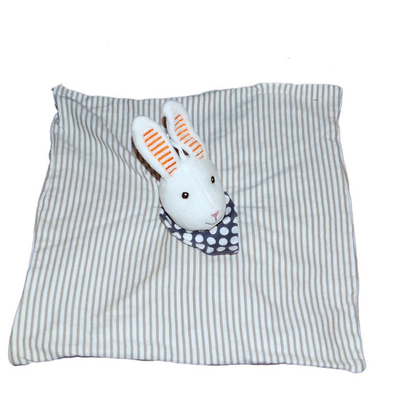 Doudou plat lapin IKEA blanc gris rayé foulard bleu