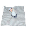 Doudou plat lapin IKEA blanc gris rayé foulard bleu