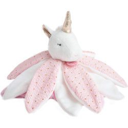 Doudou pétales licorne rose blanc Doudou et Compagnie