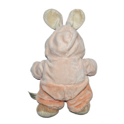 Peluche doudou Ours déguisé lapin rose orange saumon capuche Nicotoy 32 cm | Nicotoy – Destock Baby