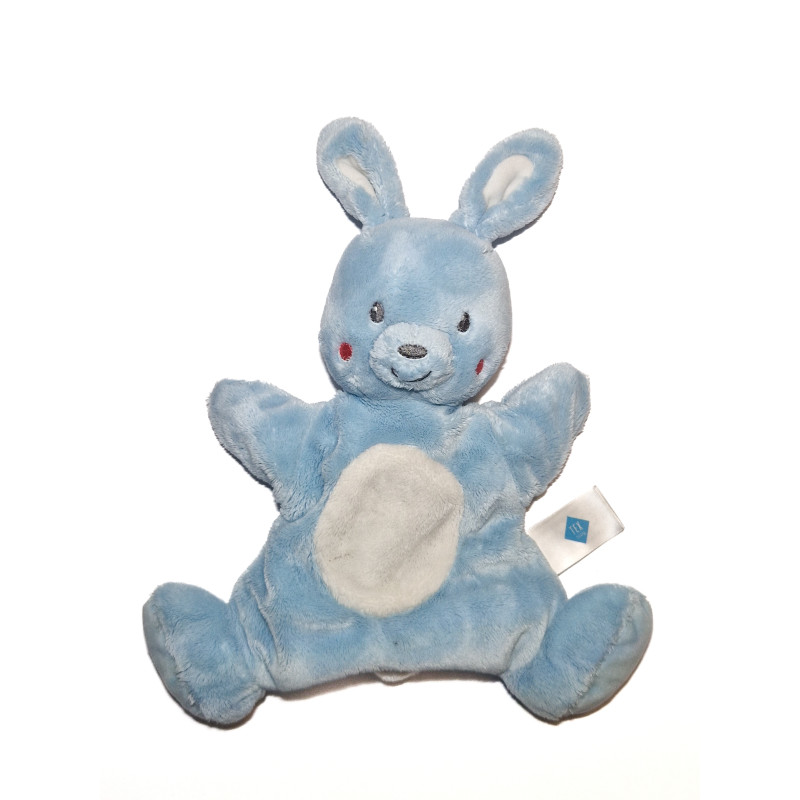 Doudou Marionnette lapin bleu blanc Tex Carrefour