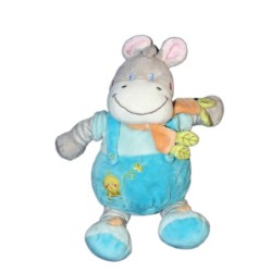 Doudou Cheval Vacje bleue gris poussin NICOTOY 26 cm Idem Bébérêve (13297)
