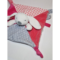 Obaibi - Doudou plat lapin rouge gris  | Obaibi – Destock Baby