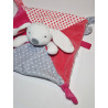 Obaibi - Doudou plat lapin rouge gris  | Obaibi – Destock Baby