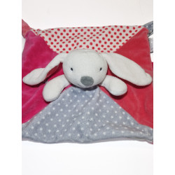 Obaibi - Doudou plat lapin rouge gris  | Obaibi – Destock Baby