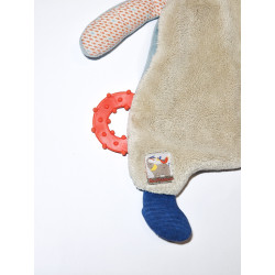 Moulin Roty - Doudou plat Hippopotame Les Papoum beige bleu anneau de dentition  | Moulin Roty – Destock Baby