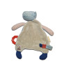 Moulin Roty - Doudou plat Hippopotame Les Papoum beige bleu anneau de dentition