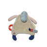 Moulin Roty - Doudou plat Hippopotame Les Papoum beige bleu anneau de dentition