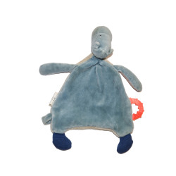Moulin Roty - Doudou plat Hippopotame Les Papoum beige bleu anneau de dentition  | Moulin Roty – Destock Baby