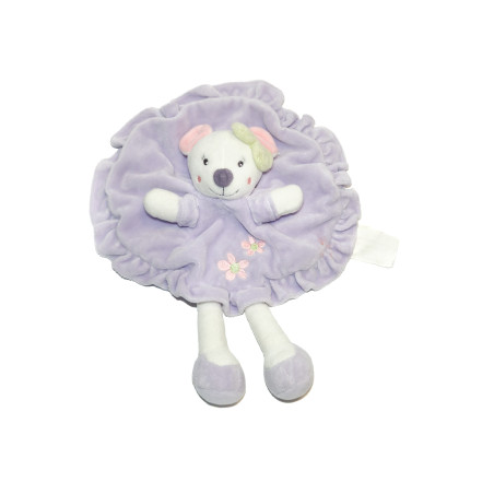 Doudou souris mauve Kimbaloo rond fleurs