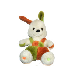 Ancienne Peluche Lapin blanc vert Orange Salopette 20 cm Vintage | DestockBaby
