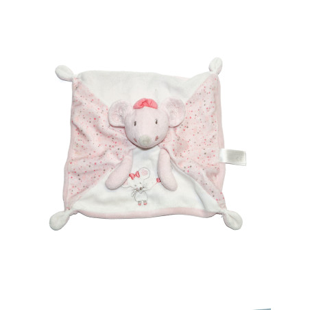 Doudou plat souris rose blanc noeud Simba Nicotoy ballon coeur | DestockBaby