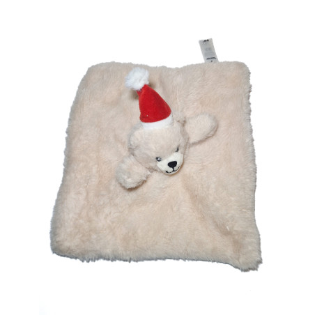 TEX Carrefour - Doudou plat ours beige bonnet rouge Fourrure