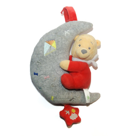 Disney Nicotoy - Doudou musical Winnie l'ourson rouge Lune grise