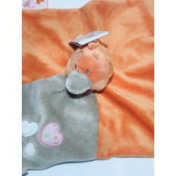 Noukies Doudou plat canard Iris et Babette orange gris