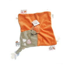 Noukies - Doudou plat canard Iris et Babette orange gris NEUF