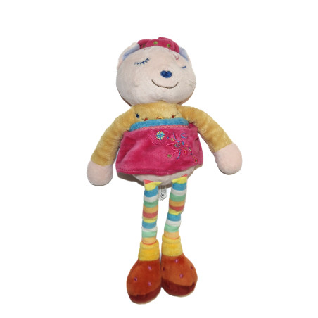 Doudou chat rose jaune bleu vert rouge orange fleurs CATIMINI