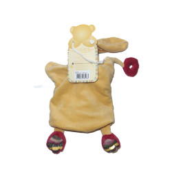 Doudou Mme Lapin marionnette beige et tissu rayé BN508 | Destock Baby