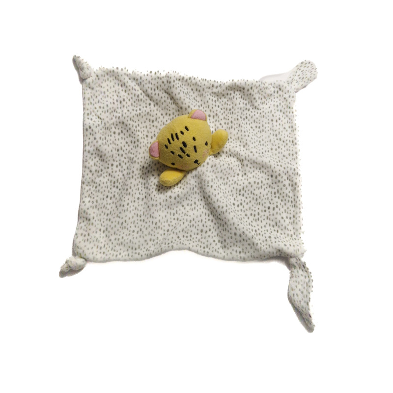 Doudou plat Tigre jaune blanc et gris SIPLEC LECLERC