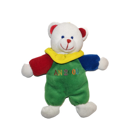 GIPSY - Peluche Doudou Ours An 2000 vert bleu rouge - 20 cm