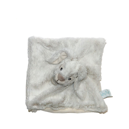 Doudou Lapin Plat Blanc Beige Flocon Poil Long BABY NAT' BN022