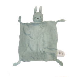Vertbaudet - Doudou plat lapin bleu vert lange | Destock Baby