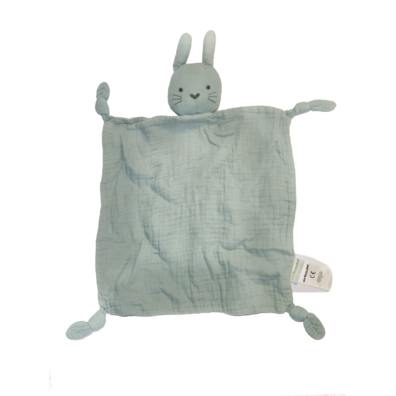 Vertbaudet - Doudou plat lapin bleu vert lange | Destock Baby