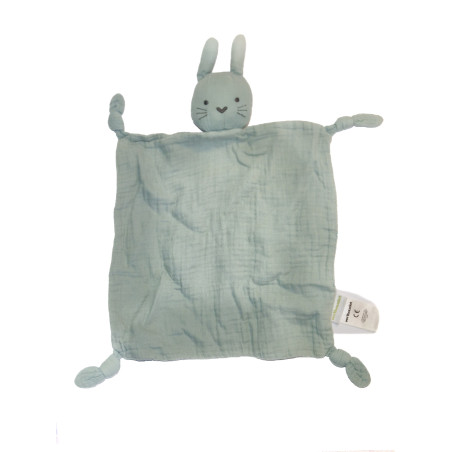 Vertbaudet - Doudou plat lapin bleu vert lange | Destock Baby