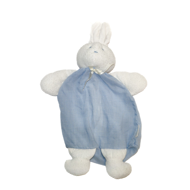 KLORANE - Doudou lapin blanc bleu Klorane fermeture 42 cm