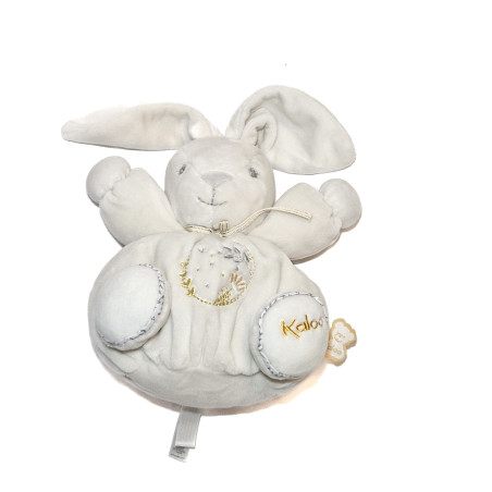 Kaloo - Doudou lapin blanc Perle crème broderies dorées argentées 18 cm