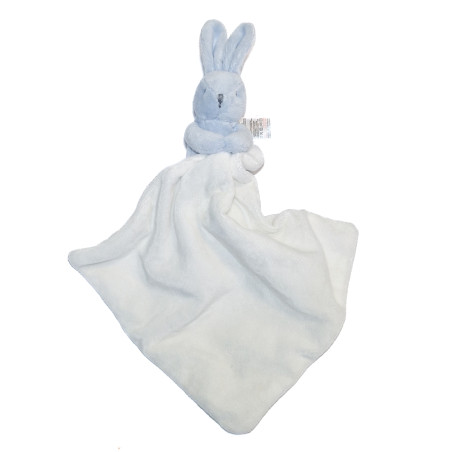 Jacadi - Doudou lapin bleu mouchoir blanc
