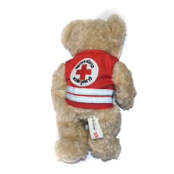 Peluche ours la Croix-rouge française beige Gilet rouge 33 cm | Destock Baby