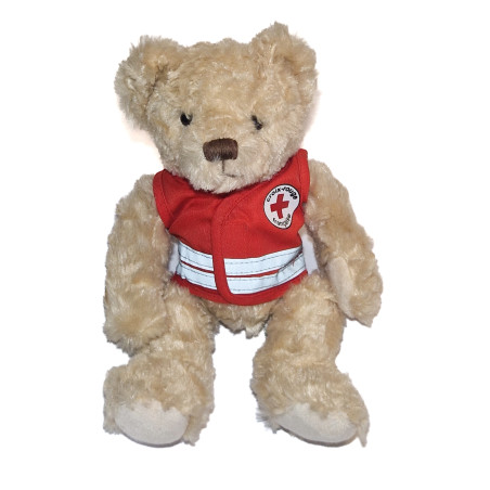 Peluche ours la Croix-rouge française beige Gilet rouge 33 cm