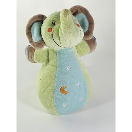 Doudou Culbuto Grelot Quille Elephant Bleu Vert Étoiles Nicotoy 22 Cm 579/8922 (23021)