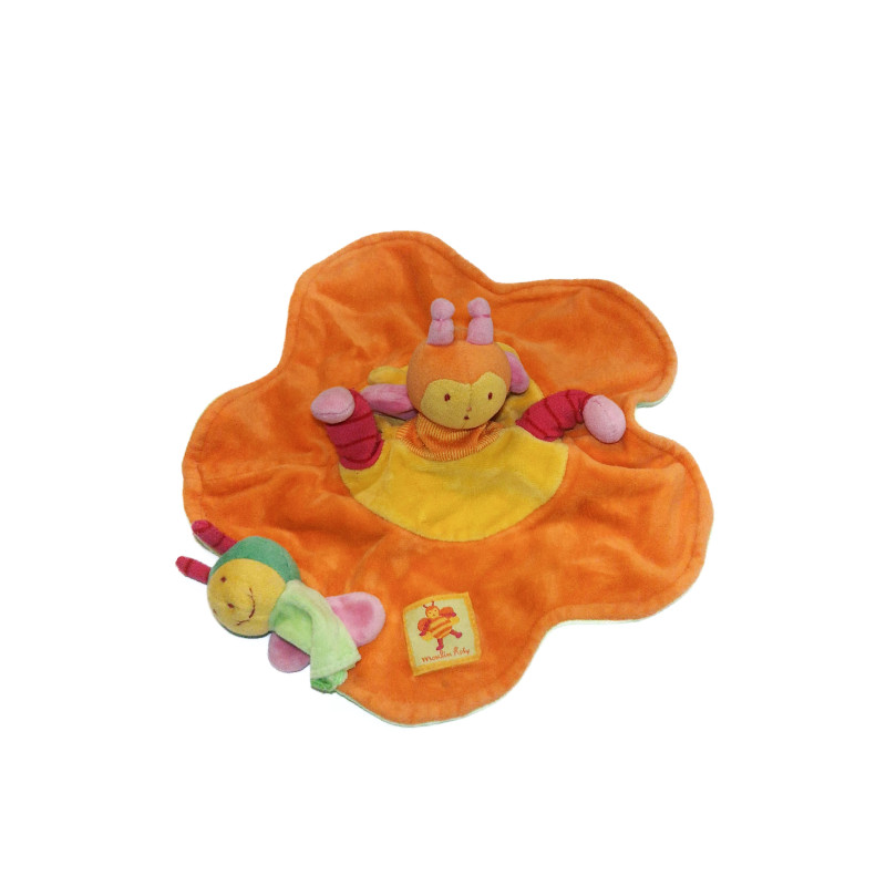 Doudou plat Abeille orange jaune vert Louna Moulin Roty