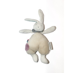 MOULIN ROTY - Doudou lapin blanc beige mauve grelot Luc et Léa