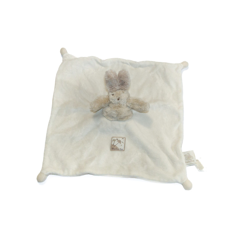 Doudou plat Lapin blanc beige Basile et Lola Moulin Roty