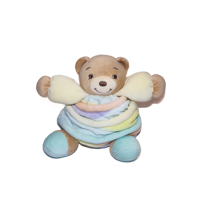 KALOO Doudou boule ours Candy beige jaune mauve spirales couleurs Pastels 20 cm