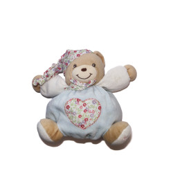 Doudou OURS bleu Coeur Bonnet Liberty KALOO 16 cm Tissu fleurs chez vous dès demain