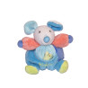 Doudou souris Kaloo bleu orange vert grelot poche éléphant 20 cm | Destock Baby